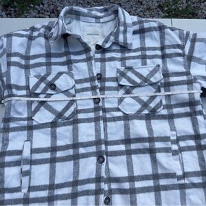 Gray and White Plaid Shirt with Pockets